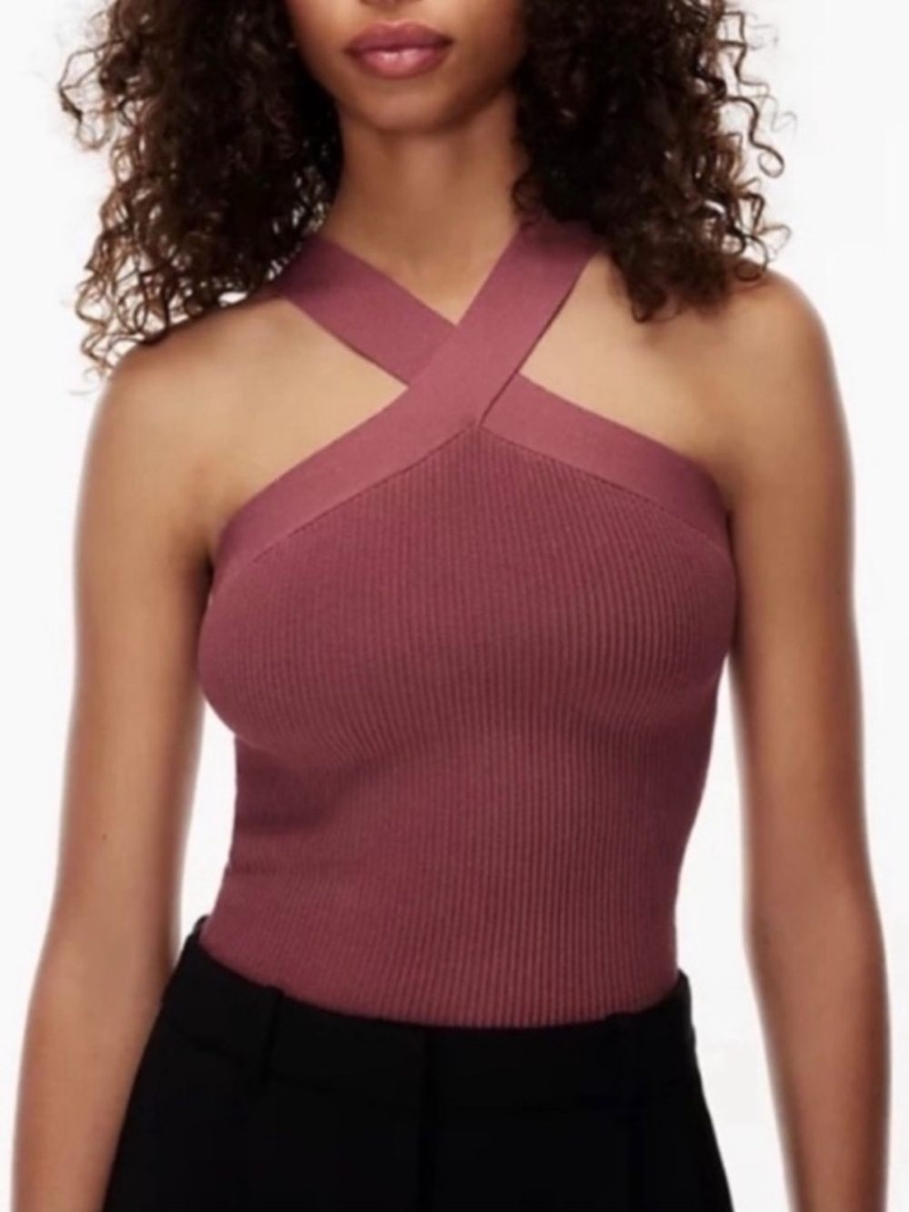 Aritzia Babaton Sculpt Knit Criss Cross Cropped Tank Dusty Rose Size Small